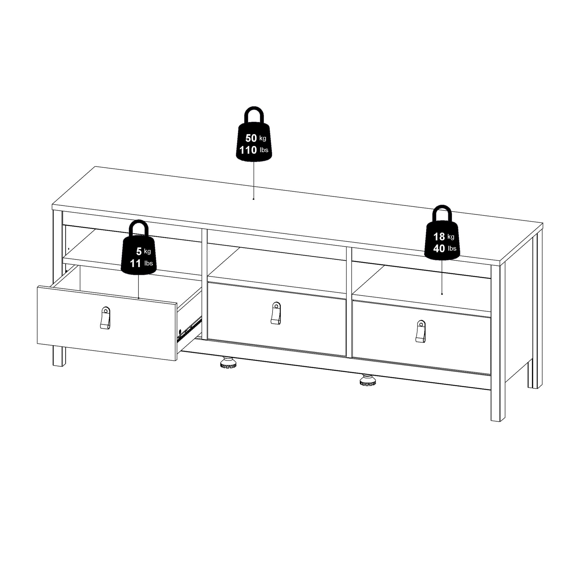 Barcelona TV Unit 3 Drawers in Matt Black