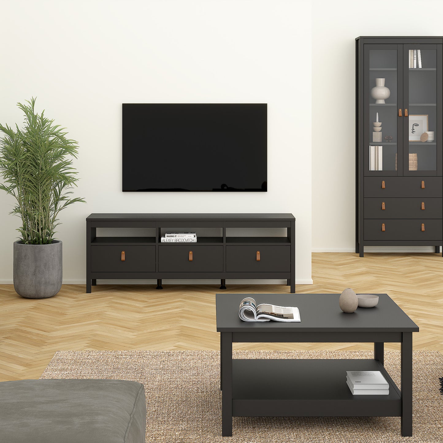 Barcelona TV Unit 3 Drawers in Matt Black