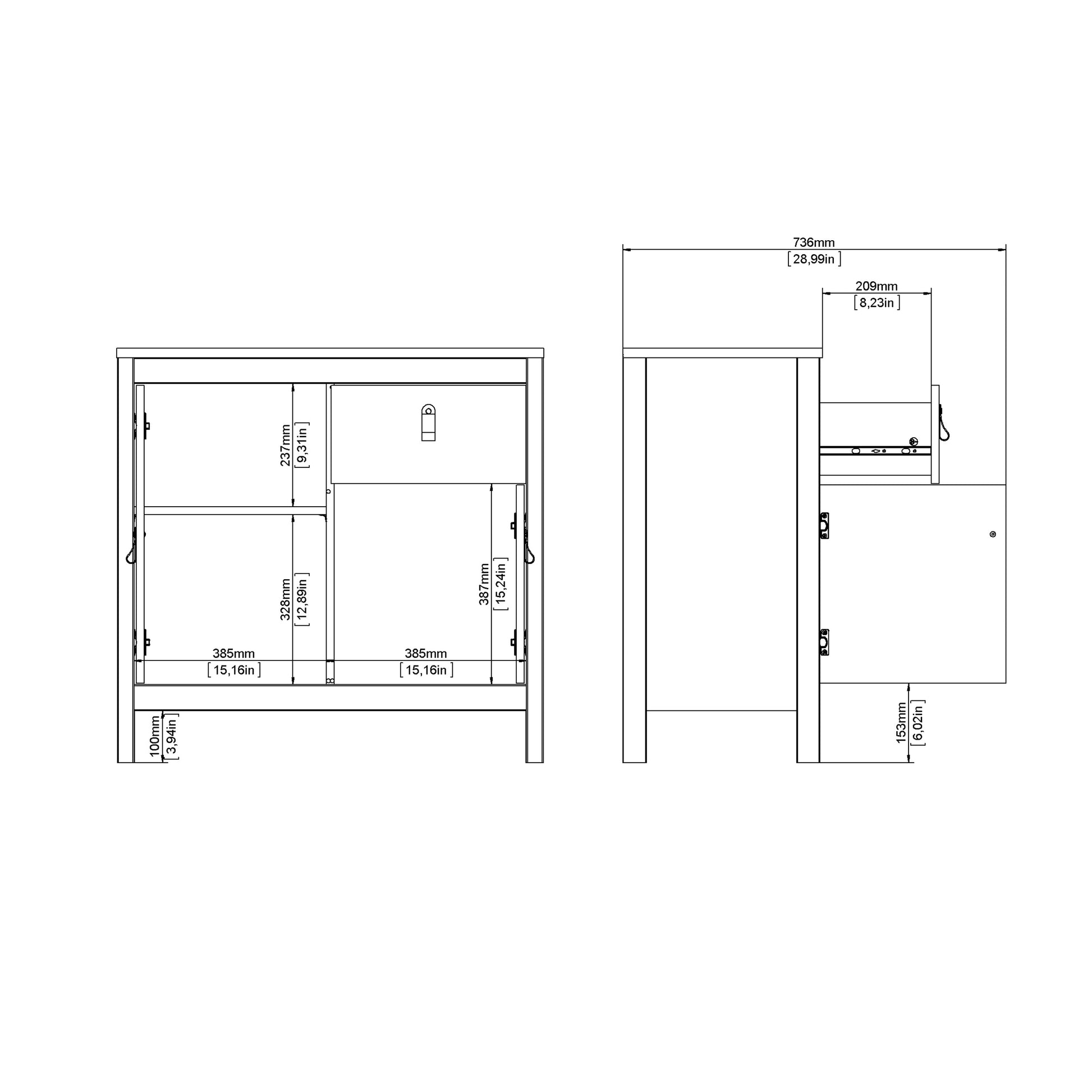 Barcelona Sideboard 2 Doors 1 Drawer in Matt Black