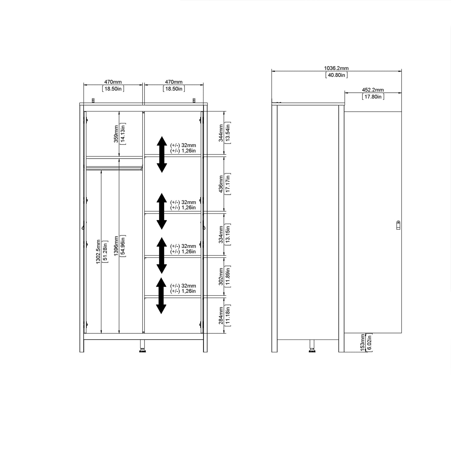 Barcelona Wardrobe with 2 Doors in Matt Black