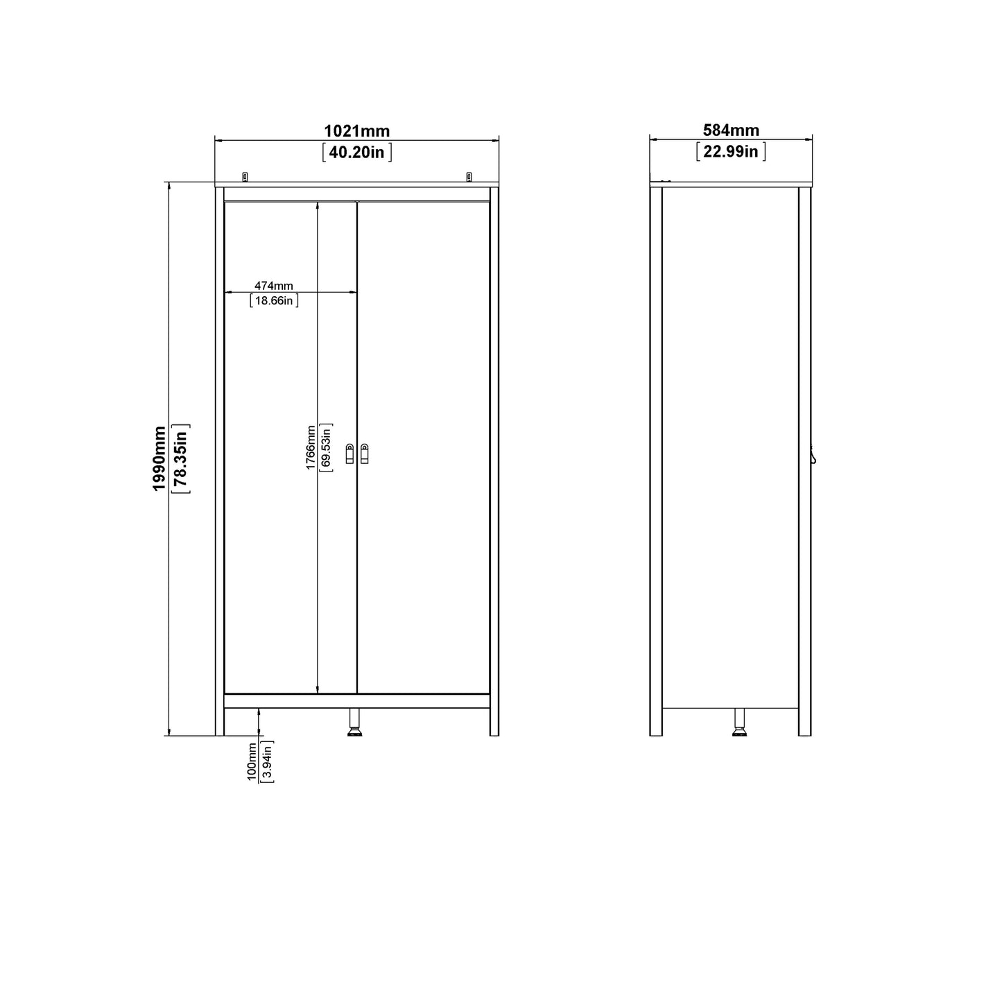 Barcelona Wardrobe with 2 Doors in Matt Black