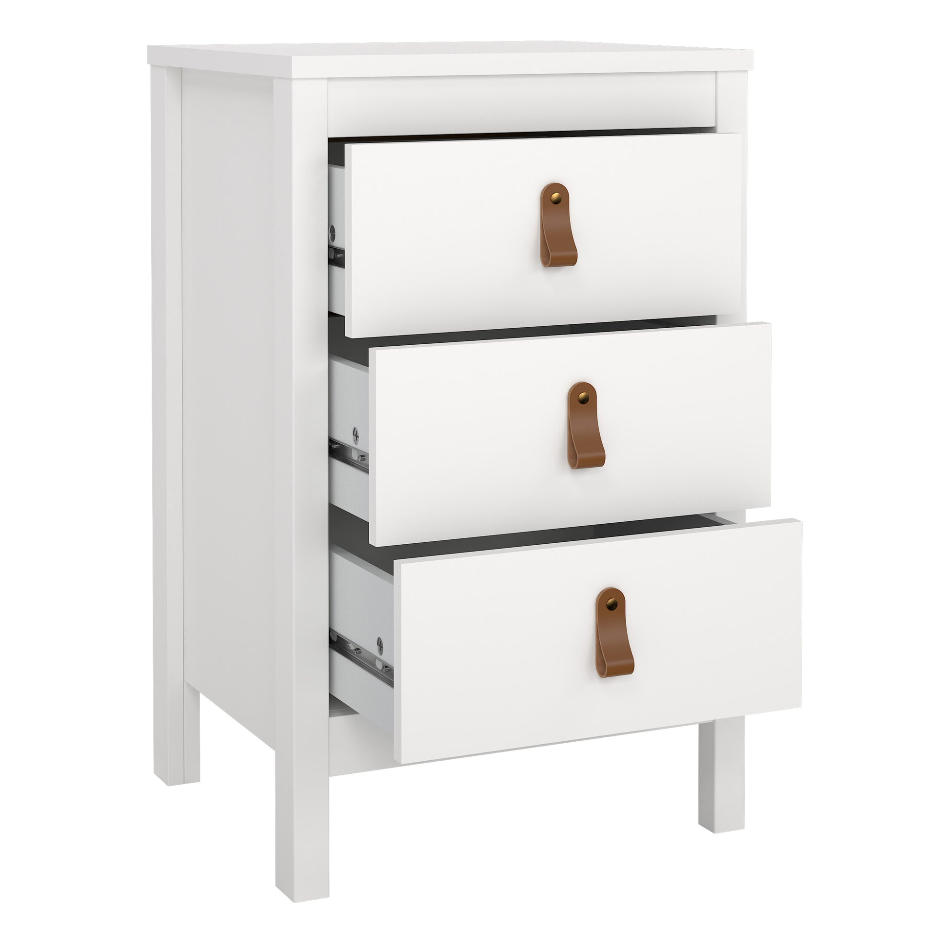 Barcelona Bedside Table 3 Drawers in White