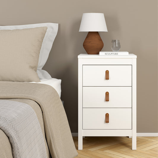 Barcelona Bedside Table 3 Drawers in White