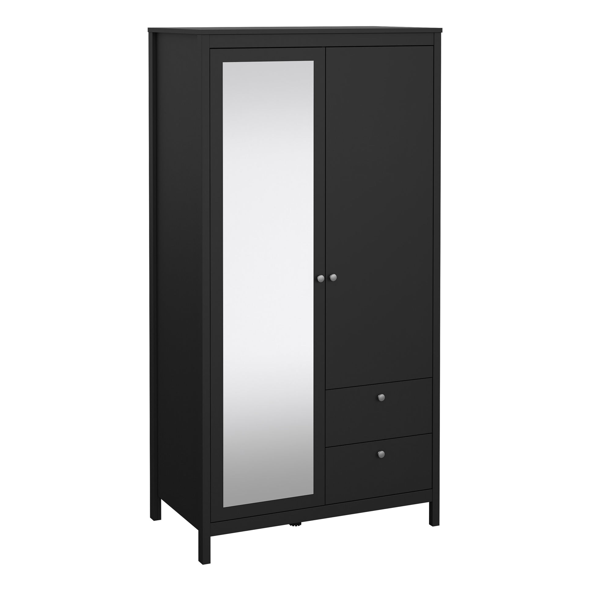 Madrid Wardrobe with 1 Door 1 Mirror Door 2 Drawers Matt Black