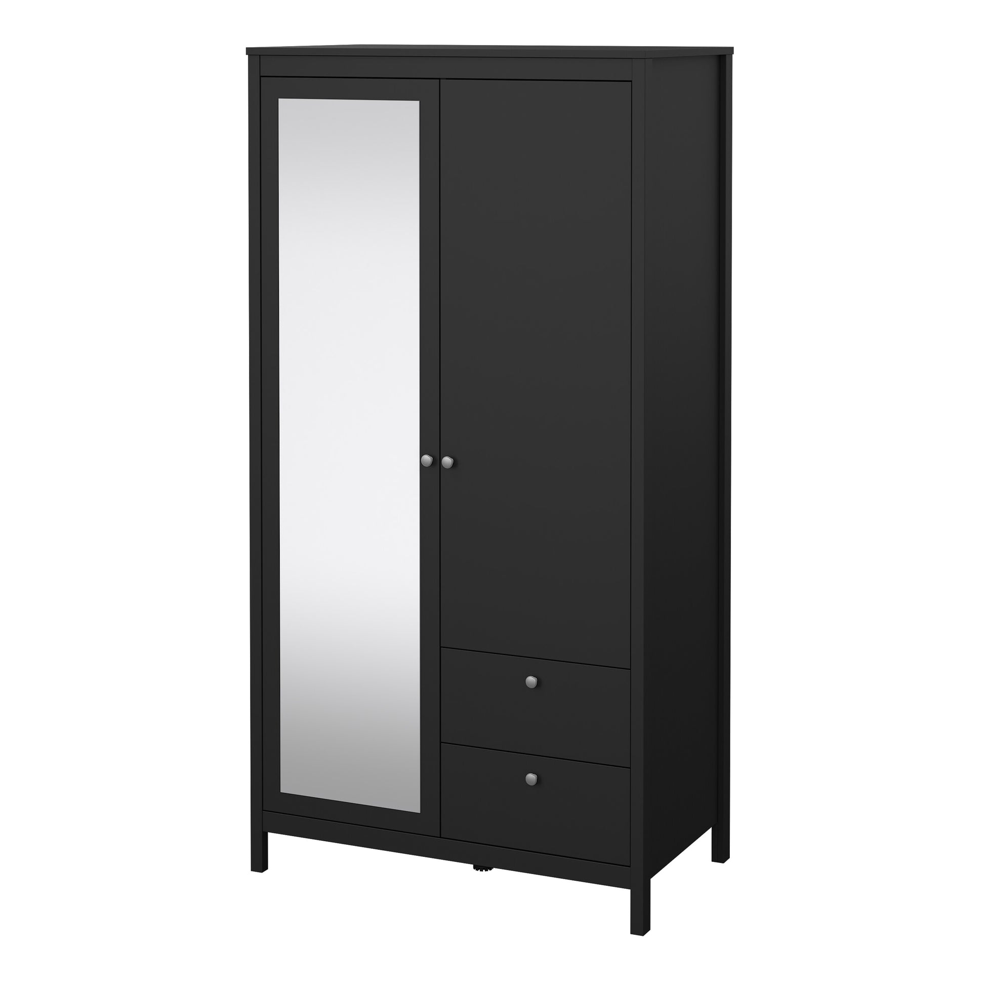 Madrid Wardrobe with 1 Door 1 Mirror Door 2 Drawers Matt Black