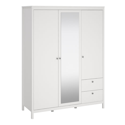 Madrid  Wardrobe with 2 Doors 1 Mirror Door 2 Drawers White