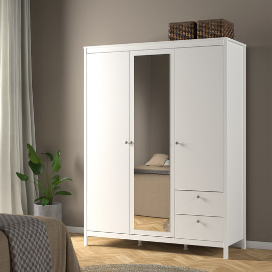 Madrid  Wardrobe with 2 Doors 1 Mirror Door 2 Drawers White