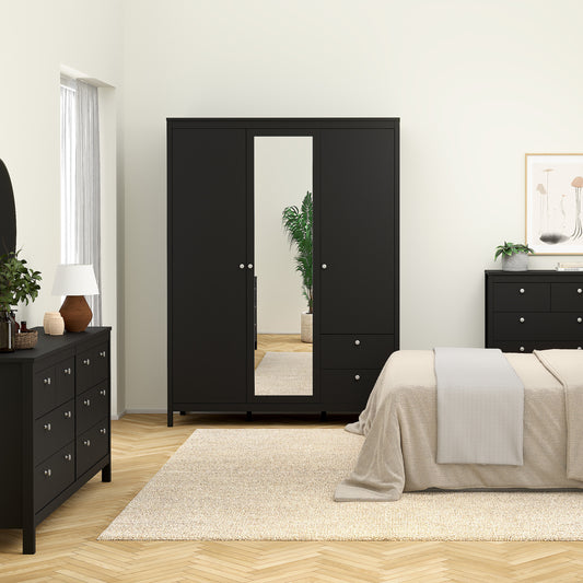 Madrid  Wardrobe with 2 Doors 1 Mirror Door 2 Drawers Matt Black