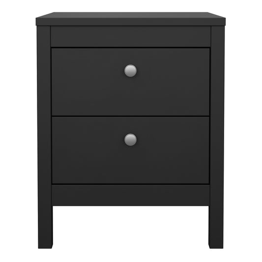 Madrid Bedside Table 2 Drawers in Matt Black