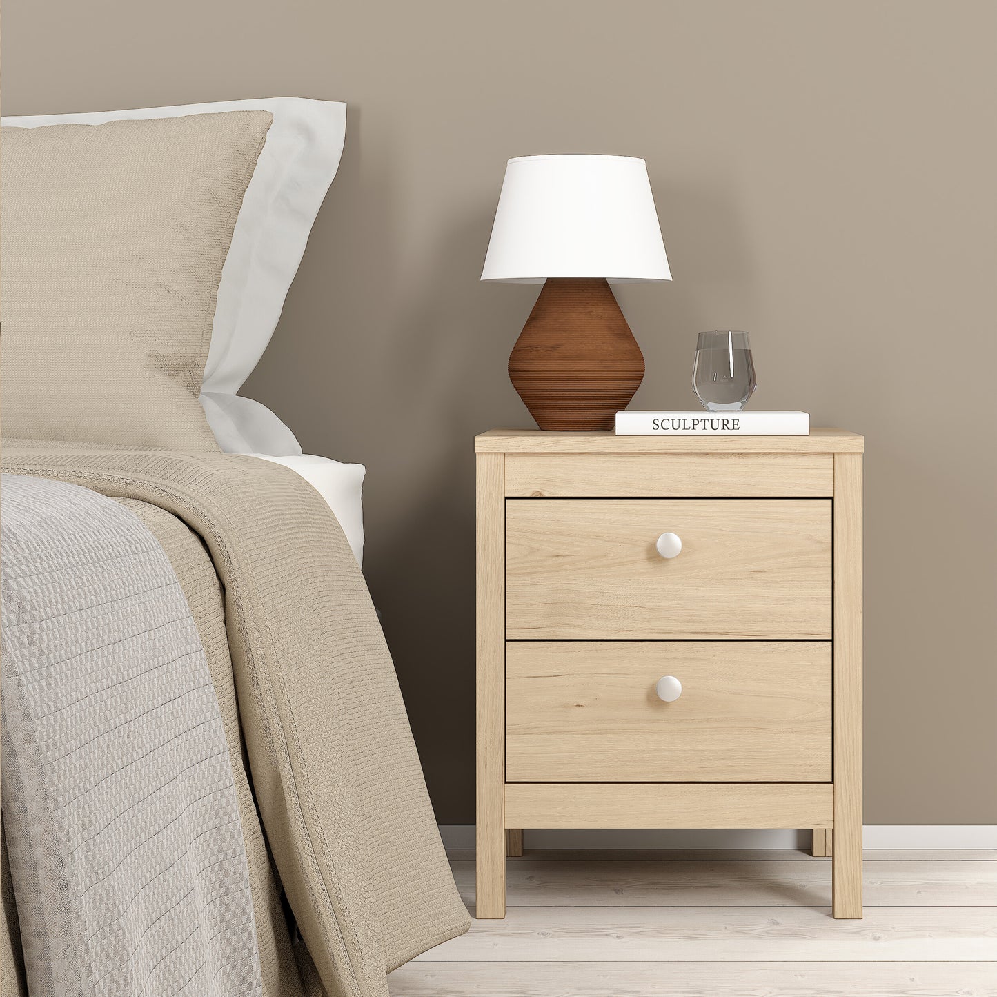 Madrid Bedside Table 2 Drawers in Jackson Hickory Oak