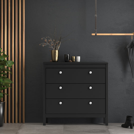 Madrid Chest 3 Drawers in Matt Black