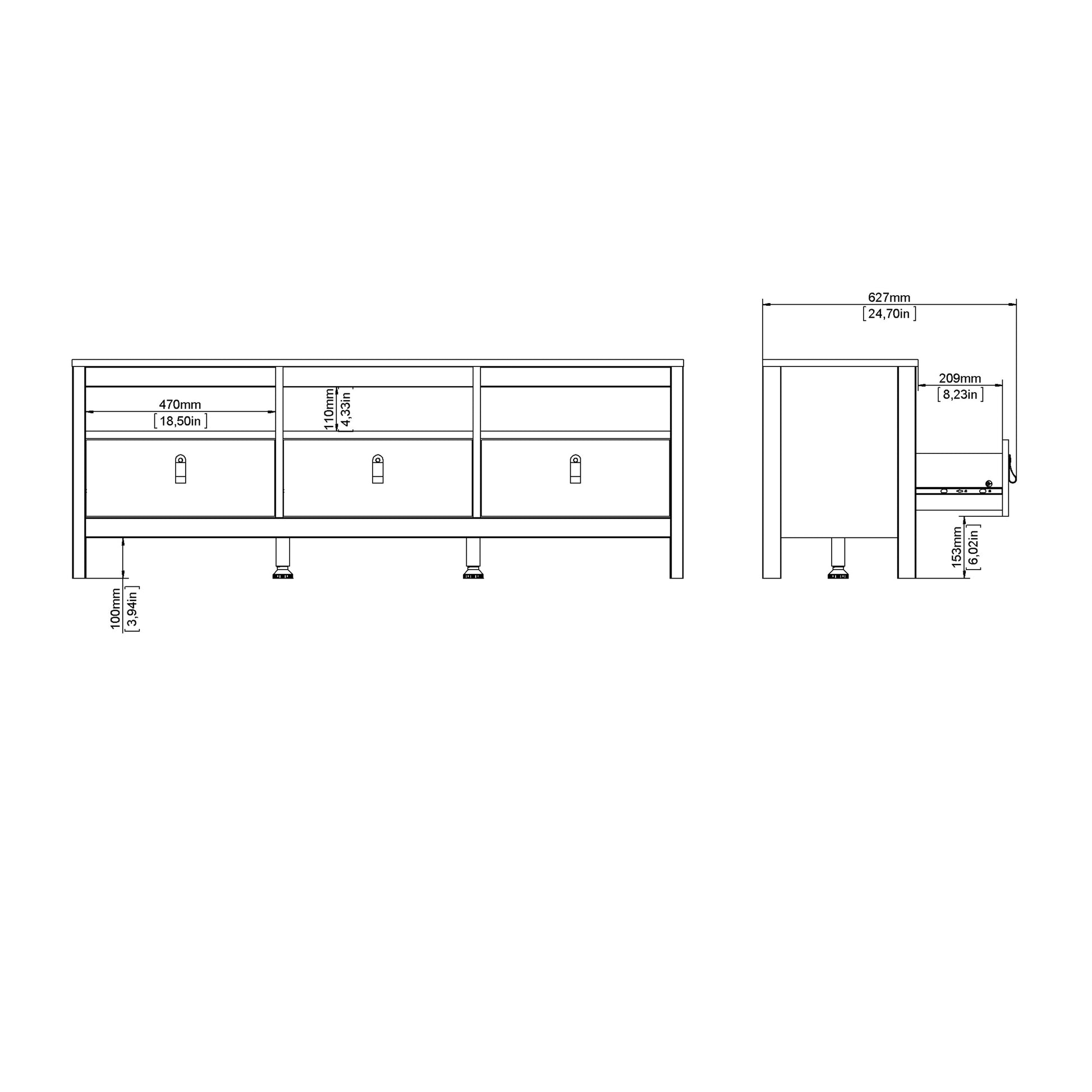 Madrid TV Unit 3 Drawers in White