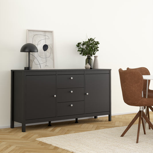 Madrid Sideboard 2 Doors 3 Drawers in Matt Black