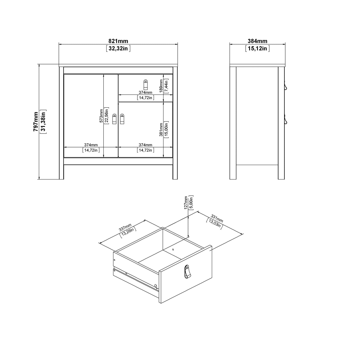 Madrid Sideboard 2 Doors 1 Drawer in White