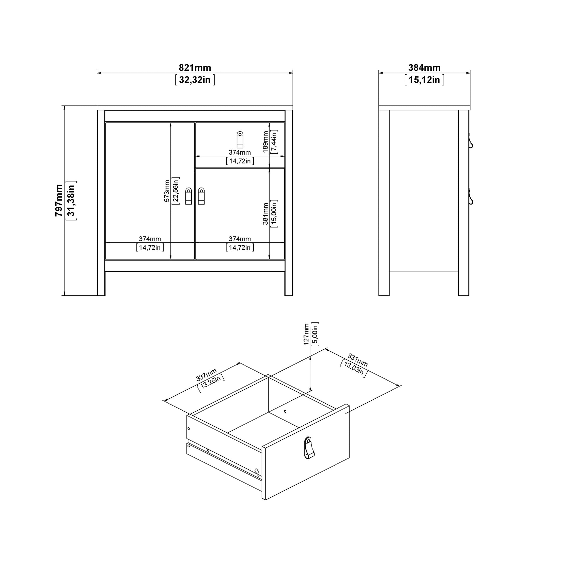 Madrid Sideboard 2 Doors 1 Drawer in White