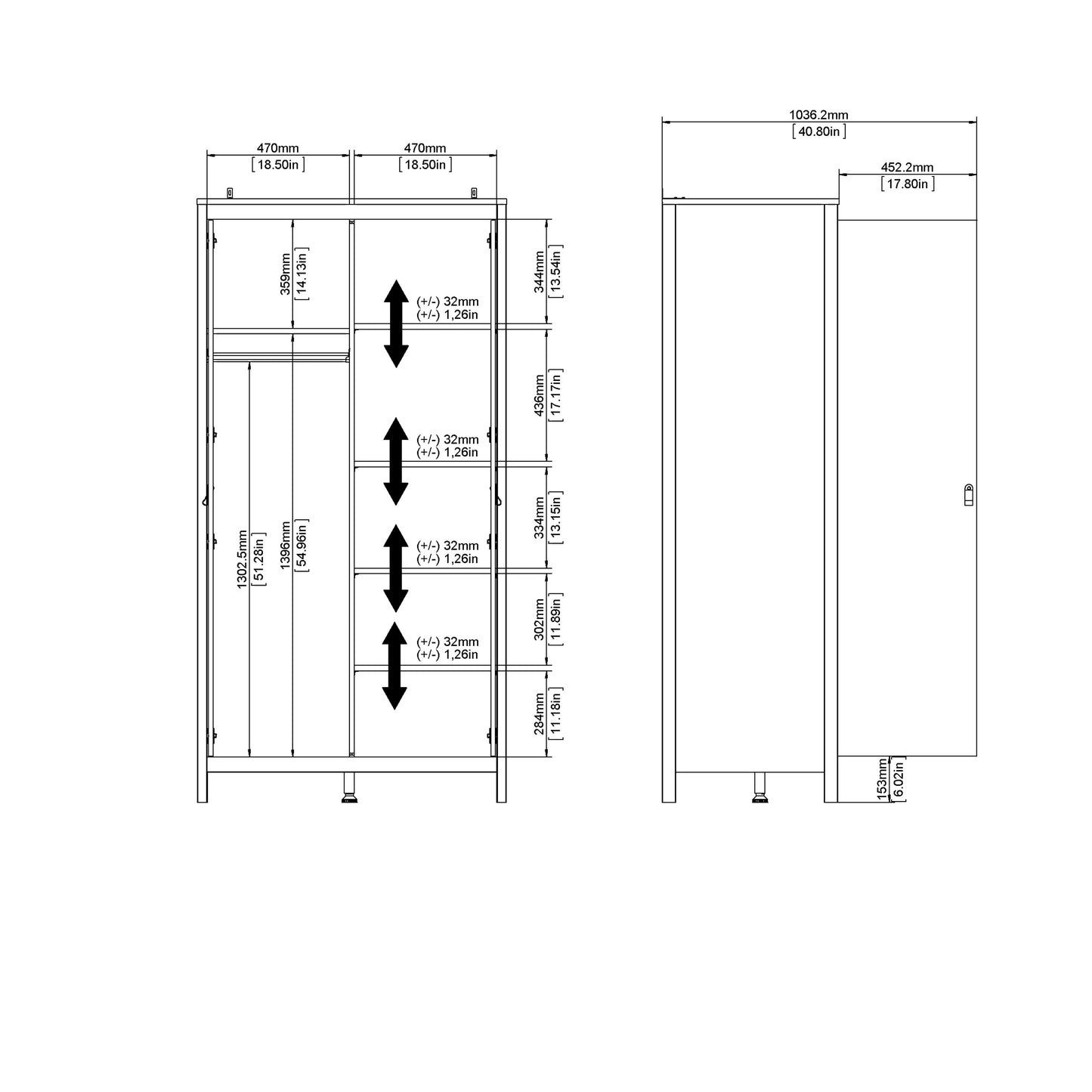 Madrid Wardrobe with 2 Doors in White