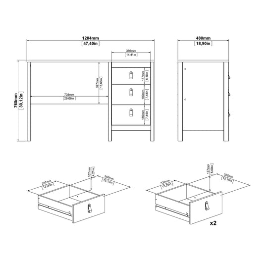 Madrid Desk 3 Drawers White