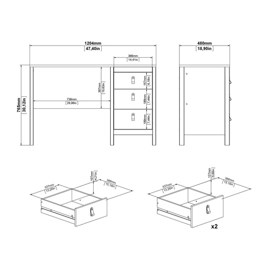 Madrid Desk 3 Drawers Matt Black