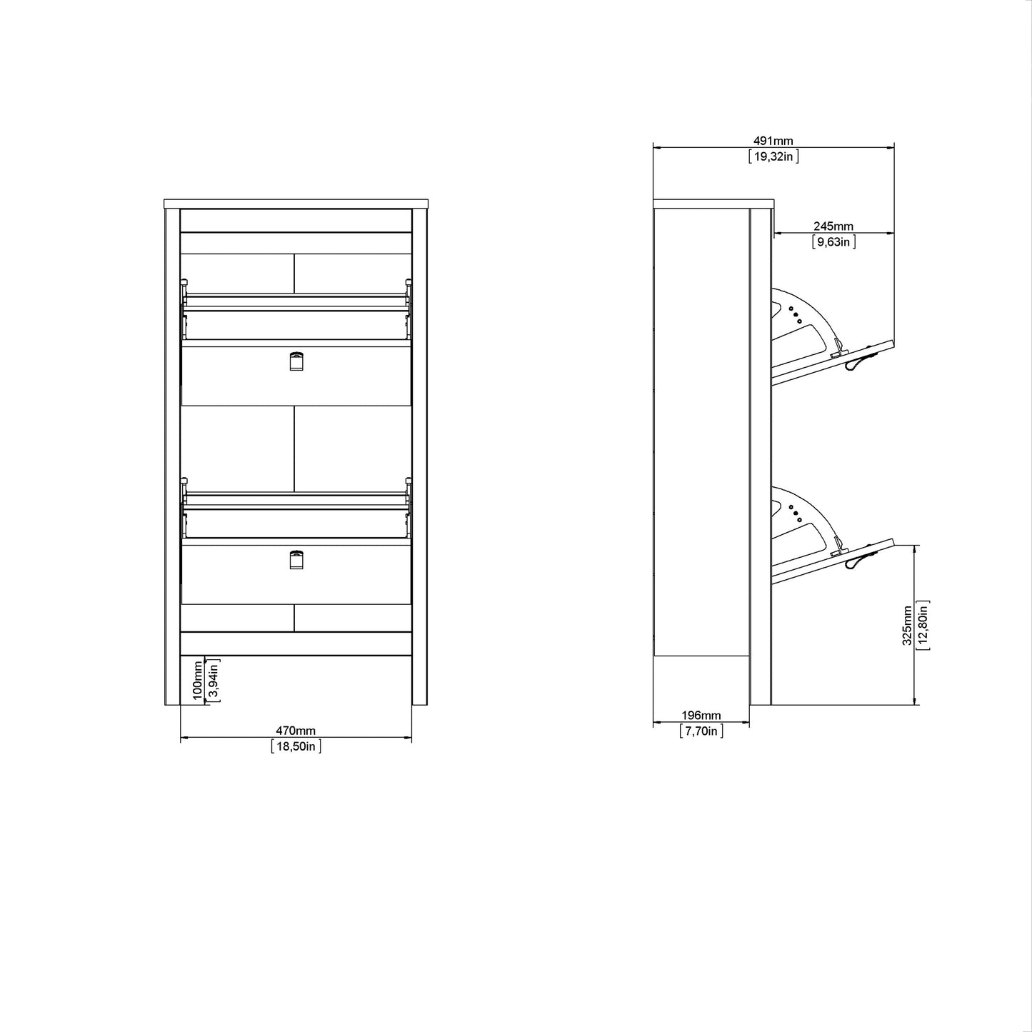 Madrid Shoe Cabinet 2 Flip Down Doors Matt Black