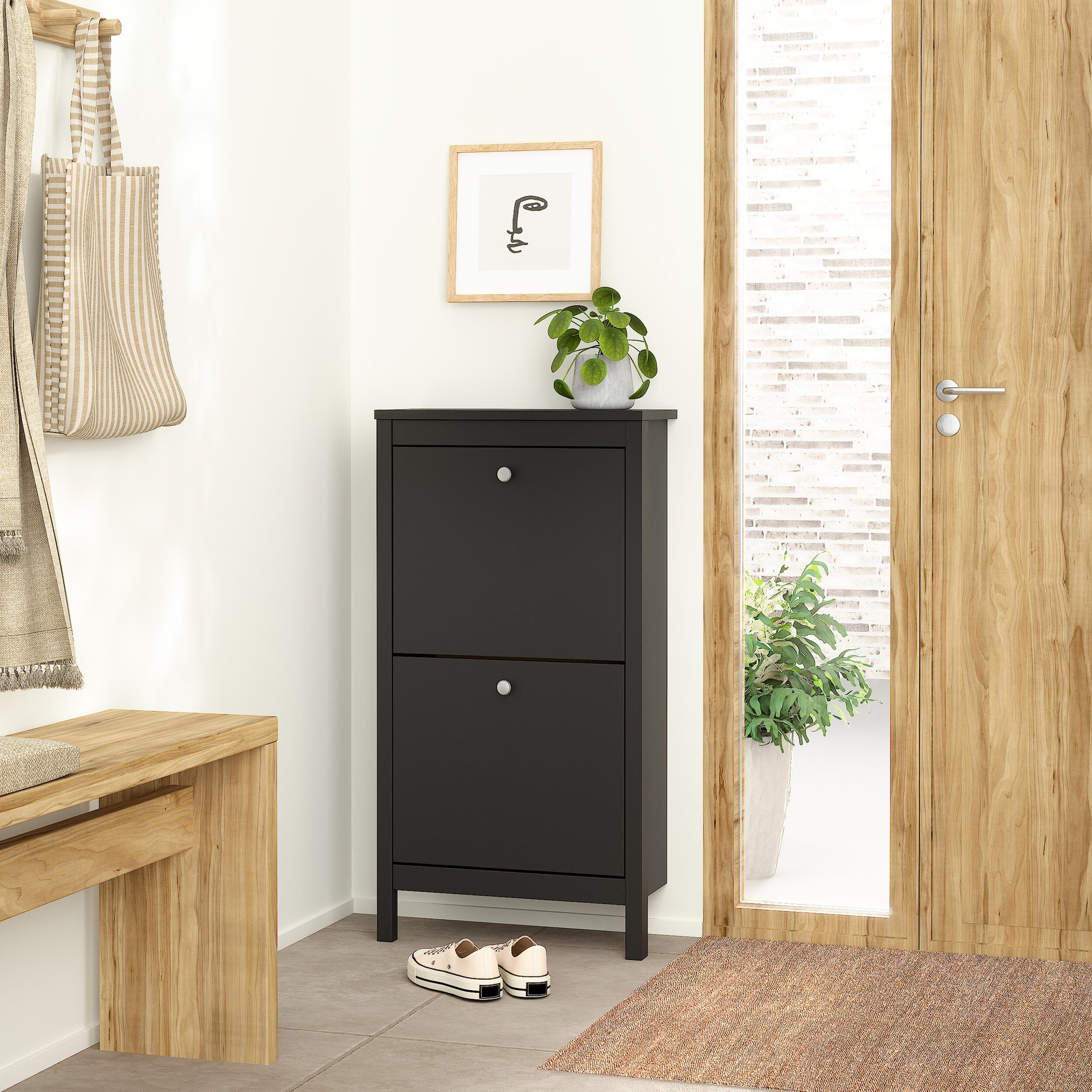 Madrid Shoe Cabinet 2 Flip Down Doors Matt Black