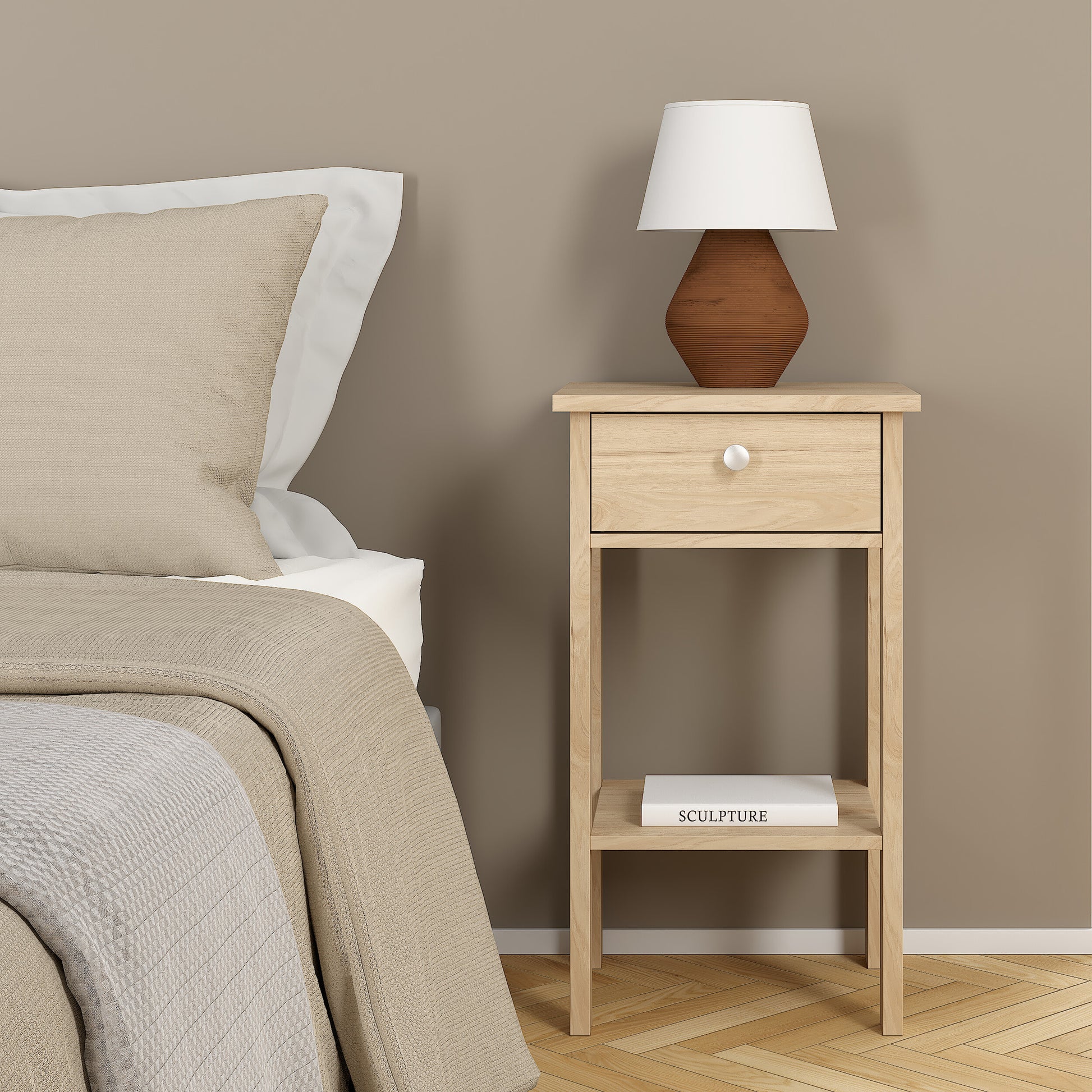 Madrid Bedside Table with 1 Drawers in Jackson Hickory Oak