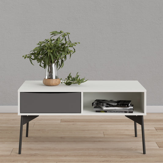 Fur Coffee Table with 1 Drawer in Grey and White