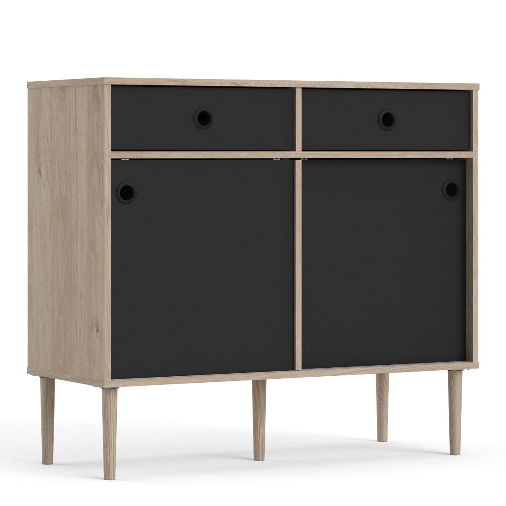 Rome Sideboard 2 Sliding Doors 2 Drawers in Jackson Hickory Oak and Matt Black