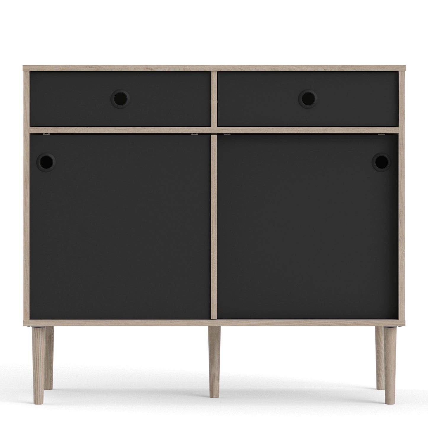 Rome Sideboard 2 Sliding Doors 2 Drawers in Jackson Hickory Oak and Matt Black