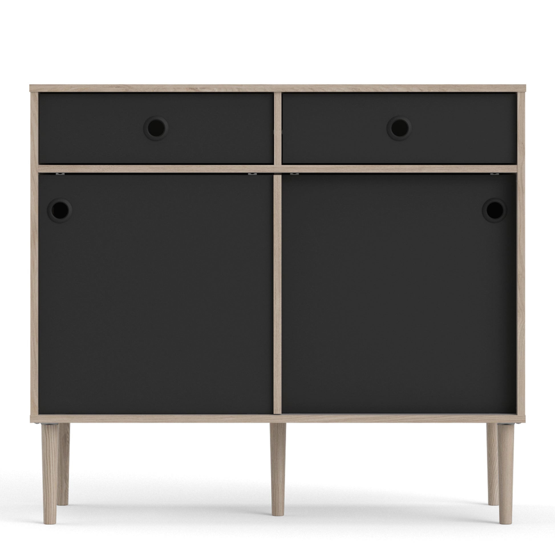 Rome Sideboard 2 Sliding Doors 2 Drawers in Jackson Hickory Oak and Matt Black