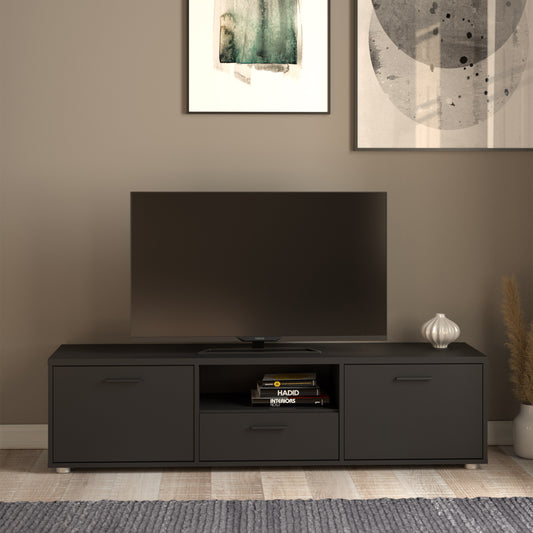 Media TV Unit with 2 Doors 1 Drawer 147cm Black