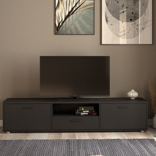 Media TV Unit with 2 Doors 1 Drawer 177cm Black