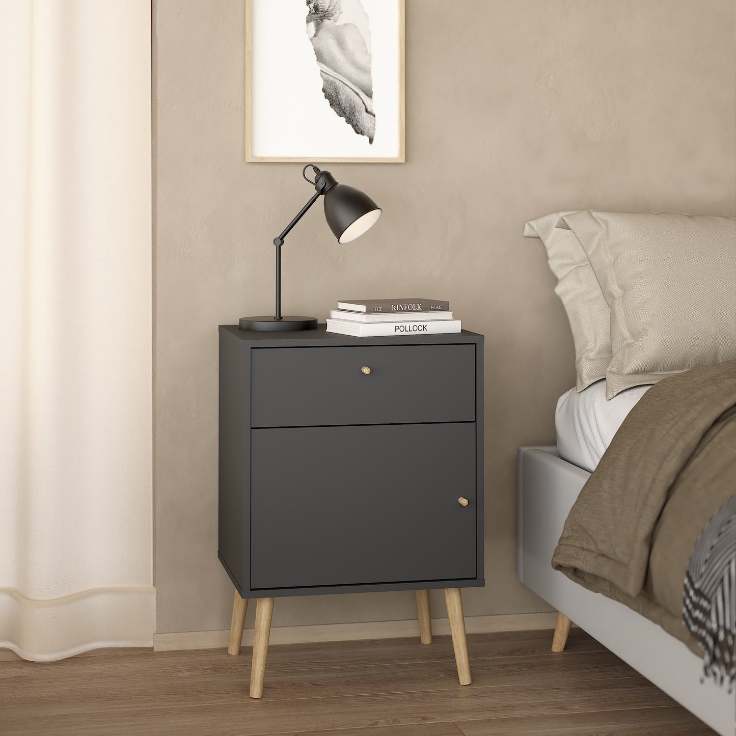 Cumbria Nightstand 1 Door + 1 Drawer Dark Grey