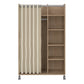 Uppsala Open Mobile Wardrobe Unit in Jackson Hickory Oak with a Beige Textile Curtain on Wheels