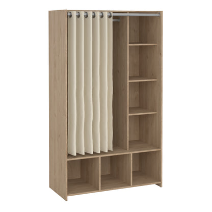 Uppsala Open Wardrobe Unit in Jackson Hickory Oak with a Beige Textile Curtain