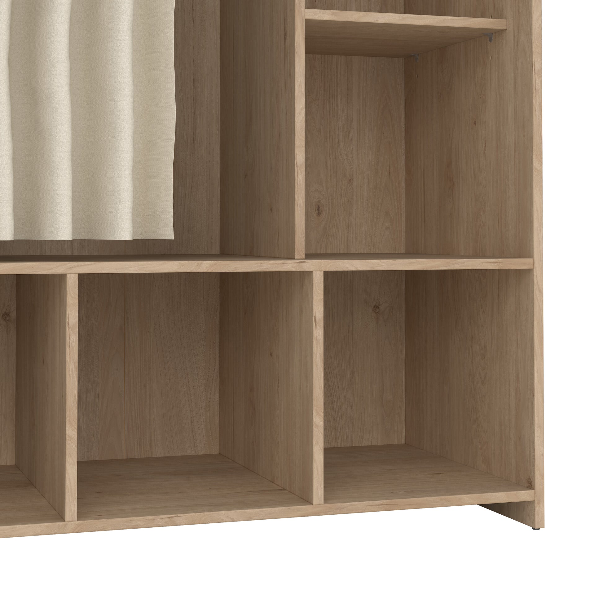 Uppsala Open Wardrobe Unit in Jackson Hickory Oak with a Beige Textile Curtain