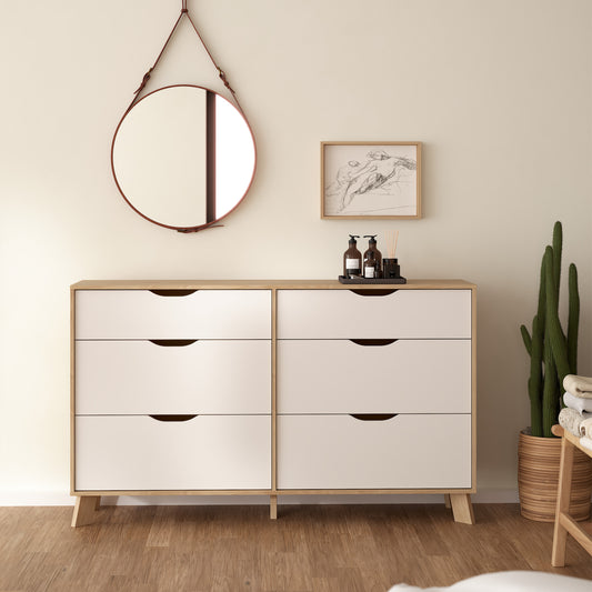 Ikast 6 Drawers Double Dresser in Jackson Hickory and White