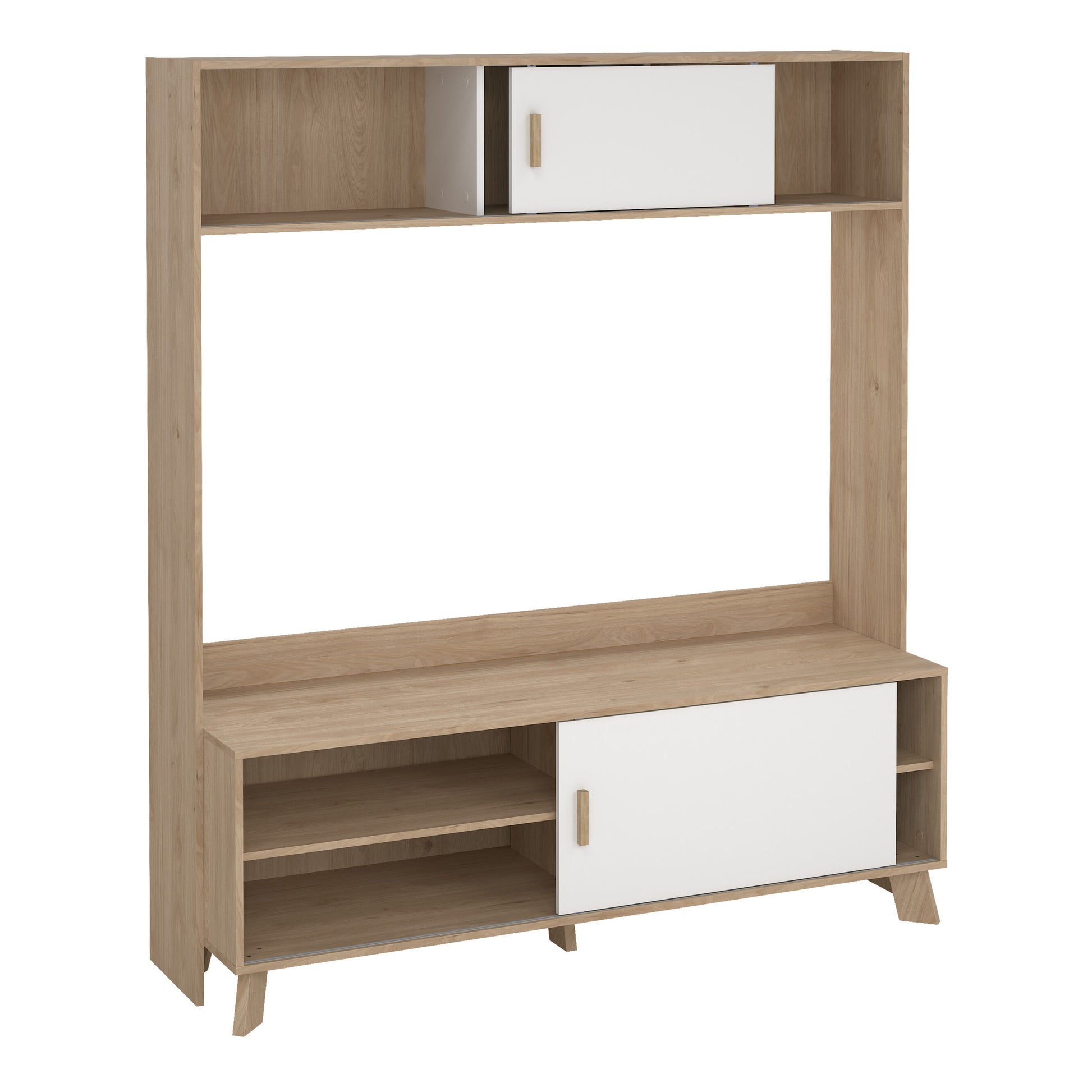 Ikast TV-Wall Unit with 2 Sliding Doors in Jackson Hickory and White