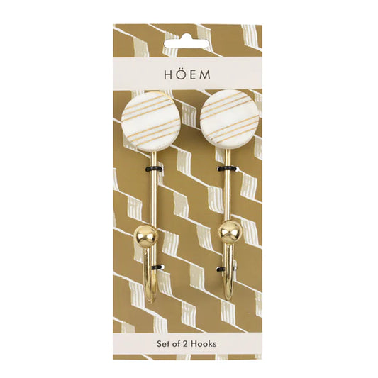 HÖEM Gold Lines Set of 2 Wall Hooks White/Gold