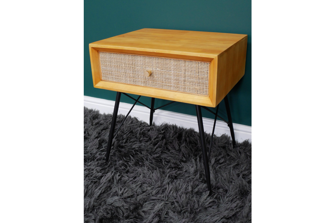 Retro Rattan Bedside Cabinet