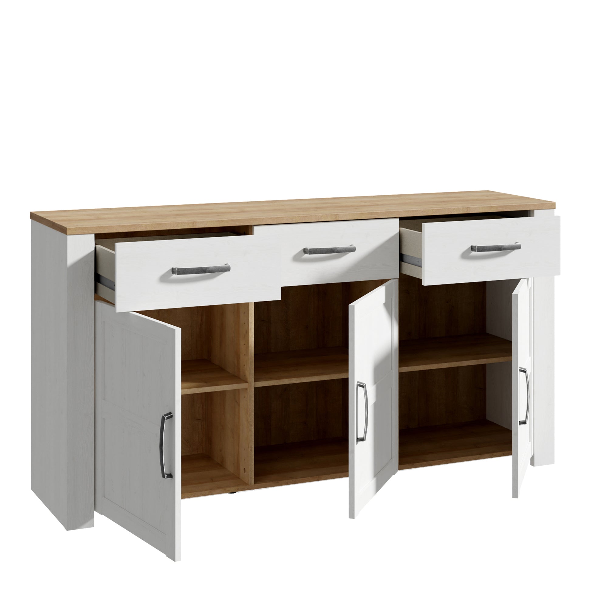 Bohol 3 Door 3 Drawer Sideboard in Riviera Oak/White