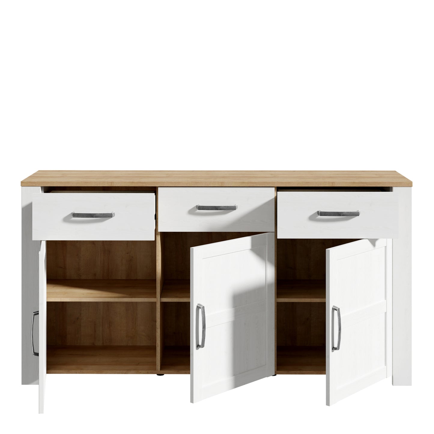 Bohol 3 Door 3 Drawer Sideboard in Riviera Oak/White