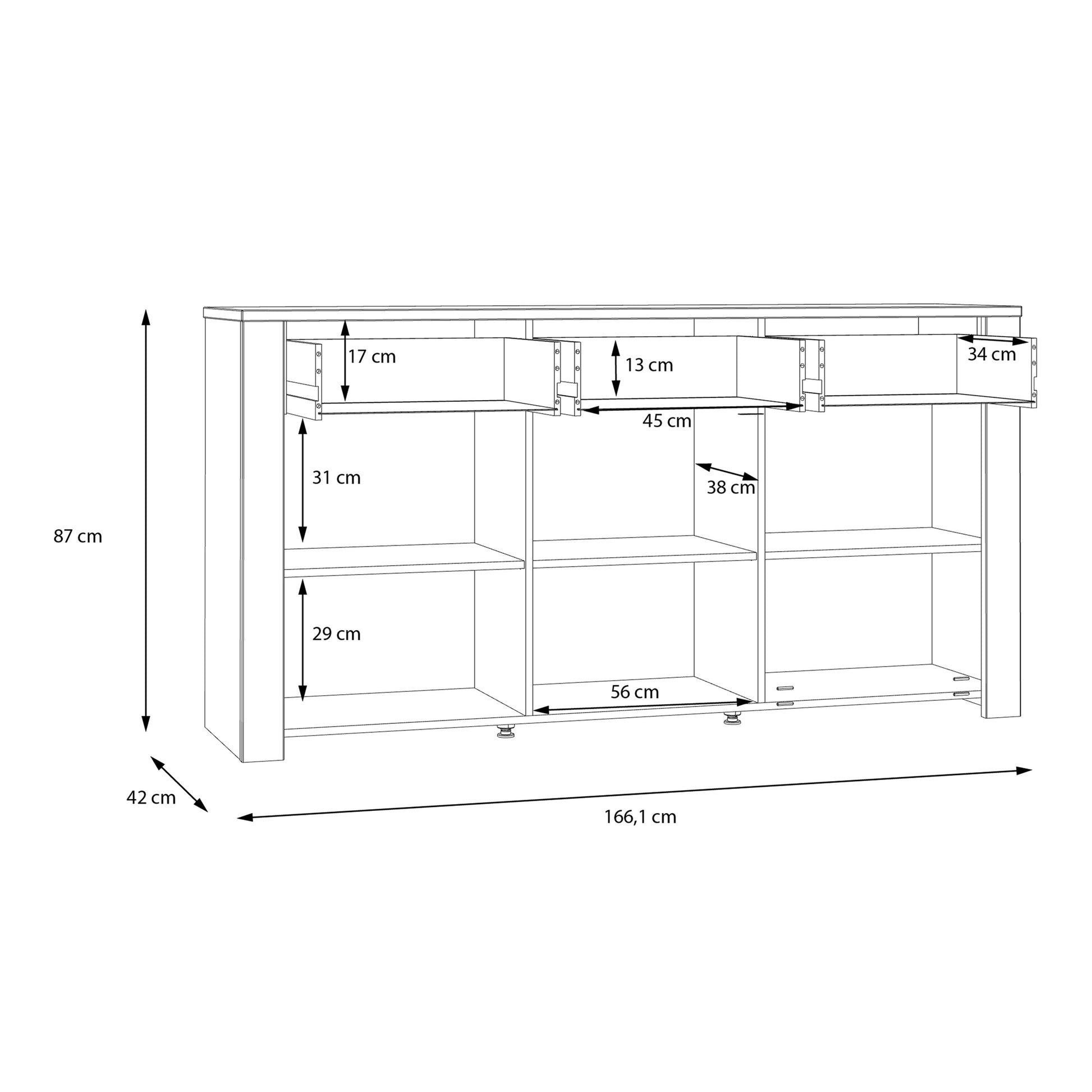 Bohol 3 Door 3 Drawer Sideboard in Riviera Oak/White