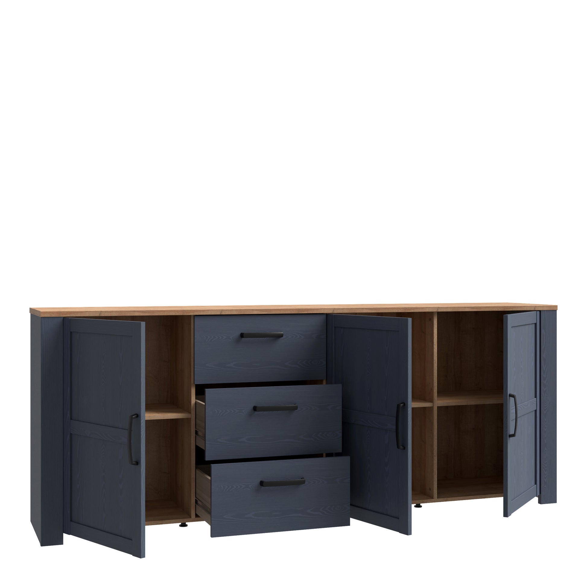 Bohol Large Sideboard 3 Door 3 Drawer in Riviera Oak/Navy