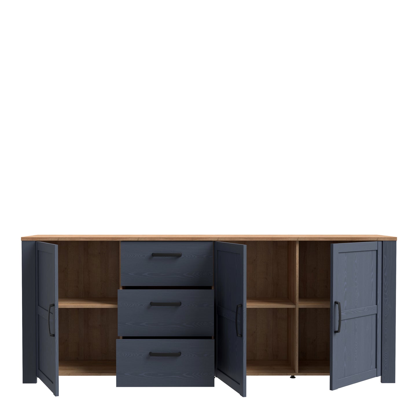 Bohol Large Sideboard 3 Door 3 Drawer in Riviera Oak/Navy