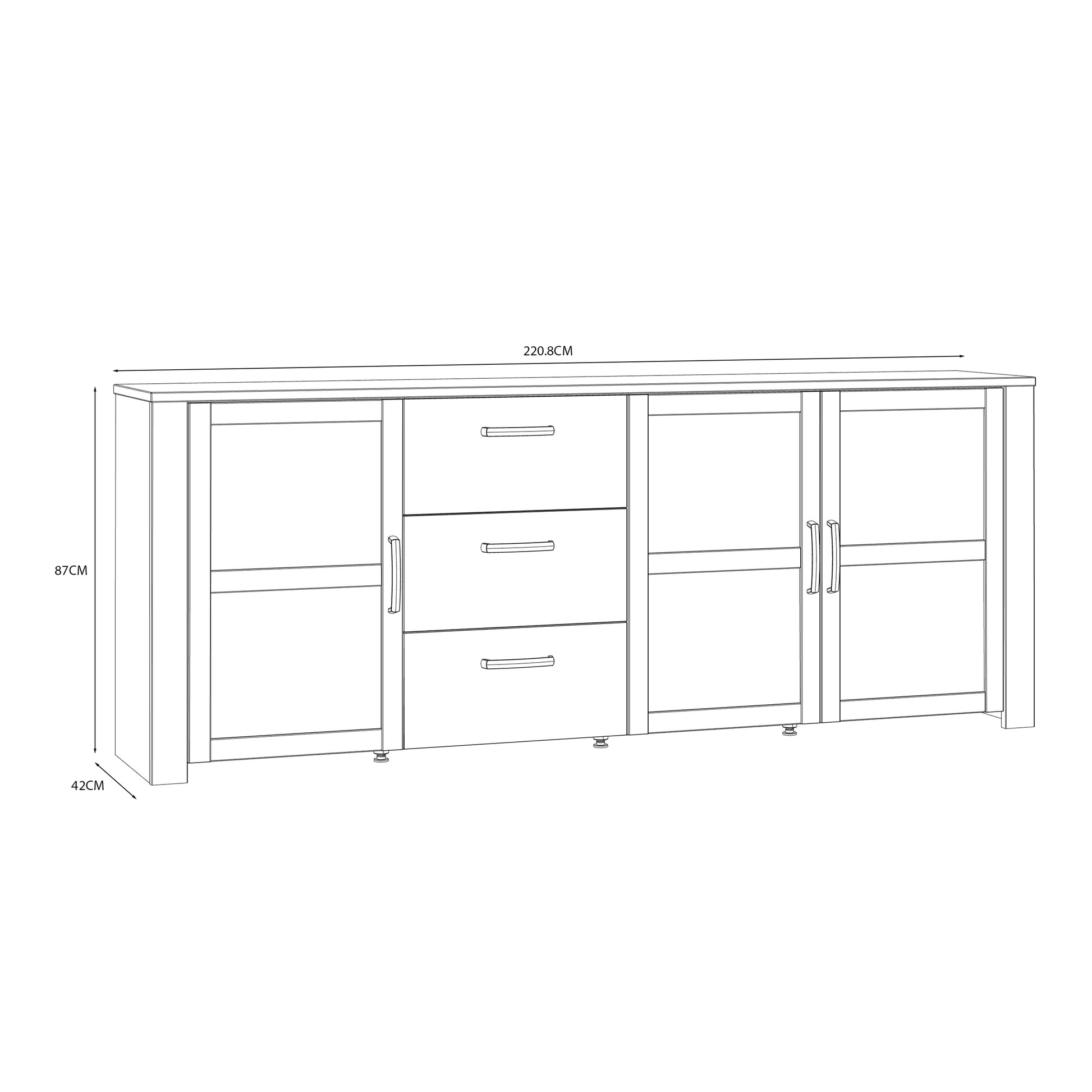 Bohol Large Sideboard 3 Door 3 Drawer in Riviera Oak/Navy