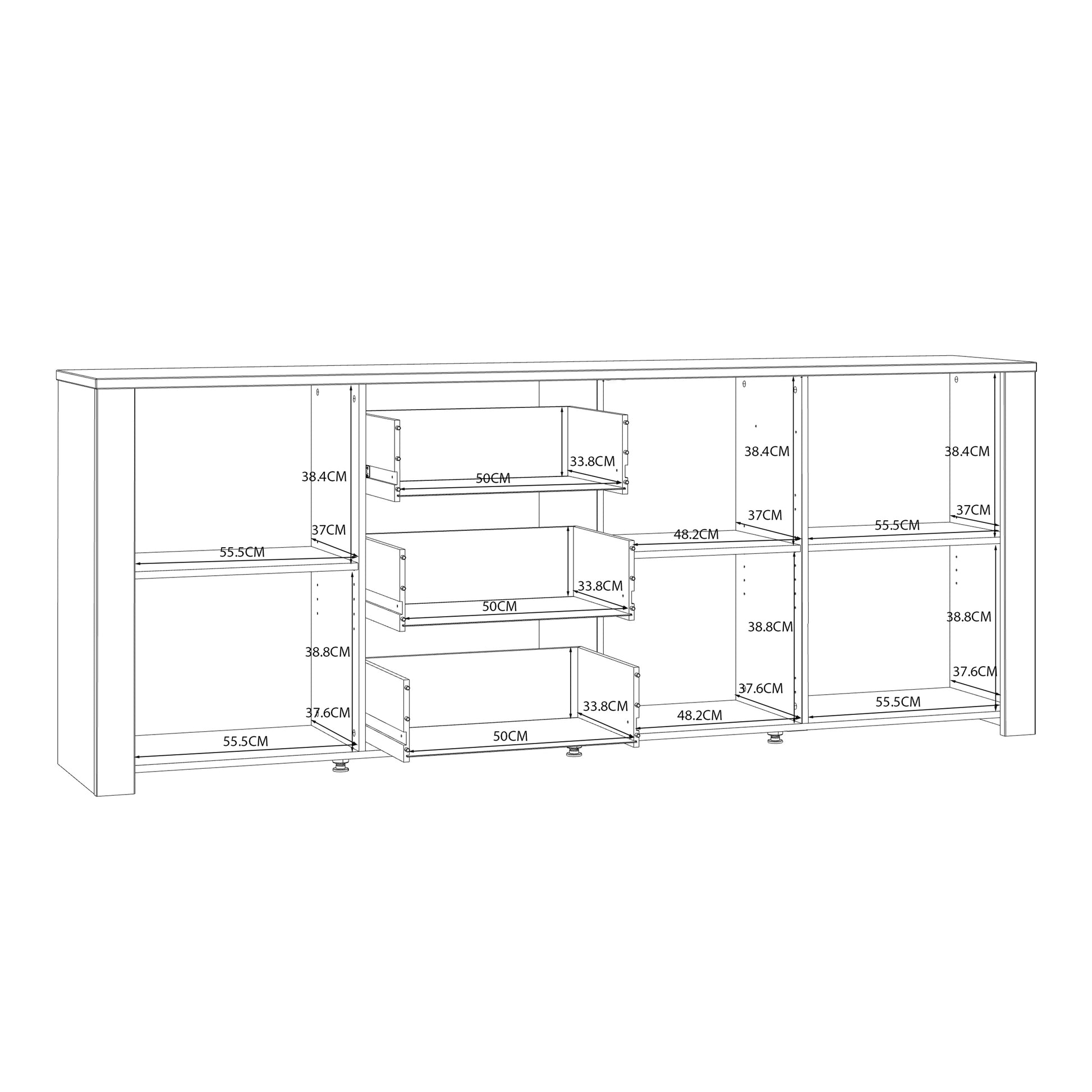 Bohol Large Sideboard 3 Door 3 Drawer in Riviera Oak/Navy