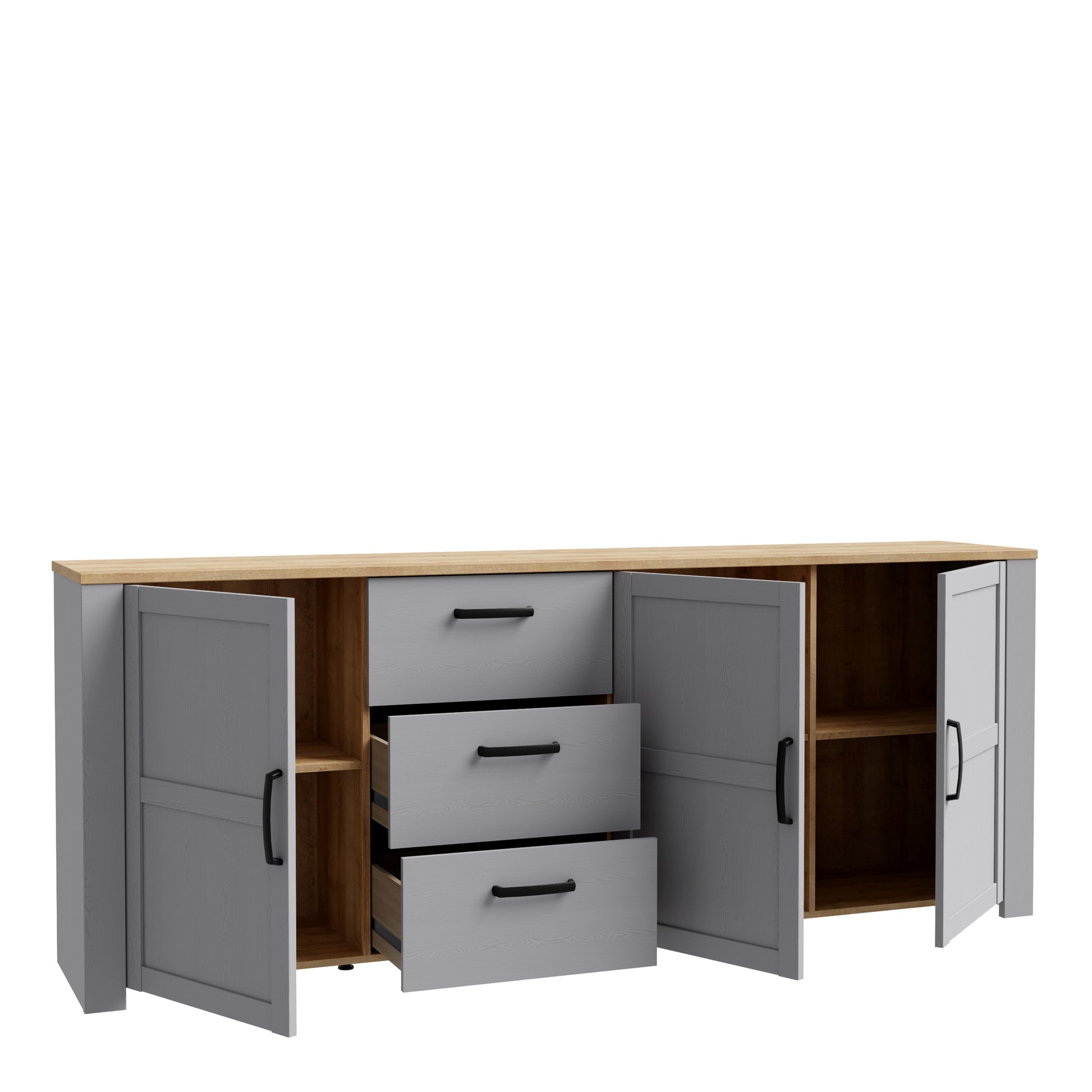 Bohol 3 Door 3 Drawer Large Sideboard in Riviera Oak/Grey Oak