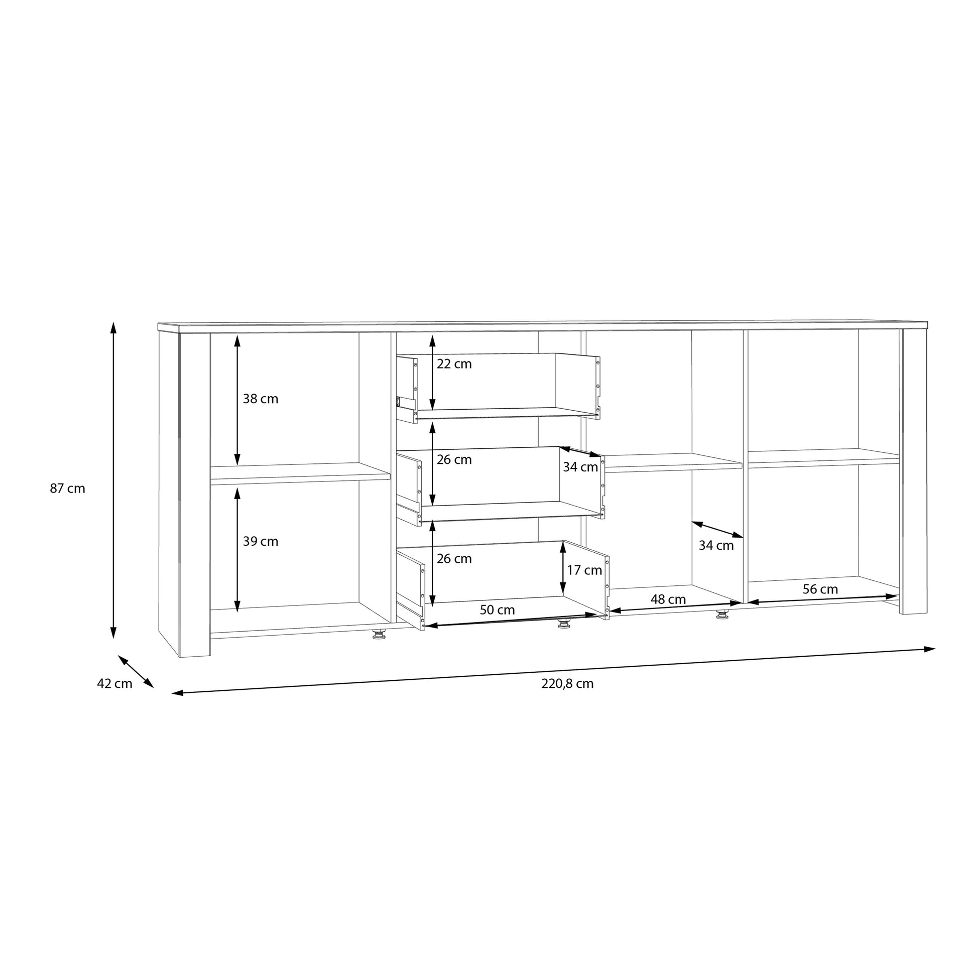 Bohol 3 Door 3 Drawer Large Sideboard in Riviera Oak/Grey Oak