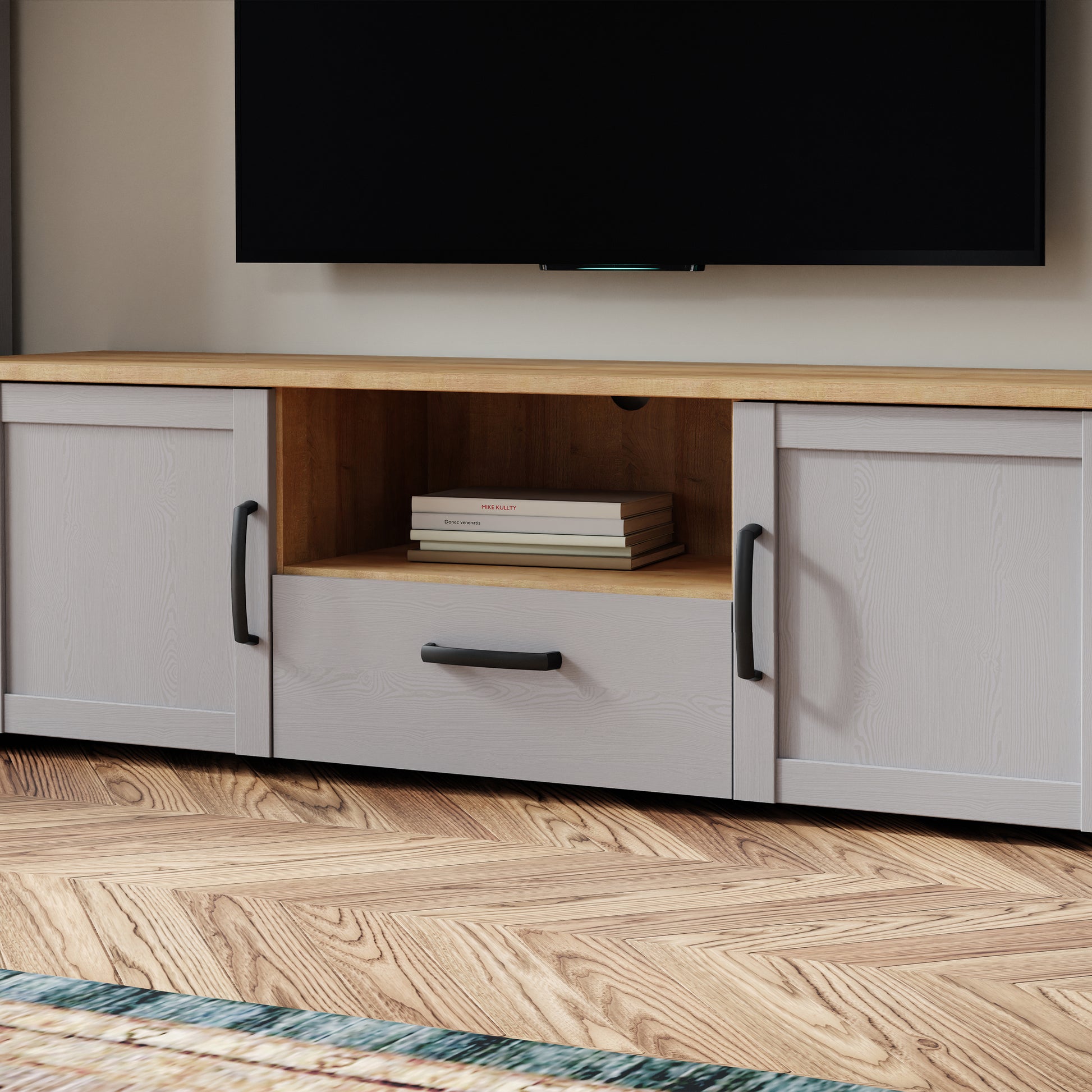 Bohol 2 Door 1 Drawer TV Unit  in Riviera Oak/Grey Oak