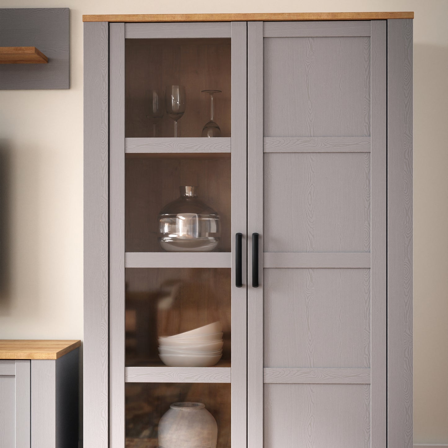 Bohol 2 Door Display Cabinet in Riviera Oak/Grey Oak